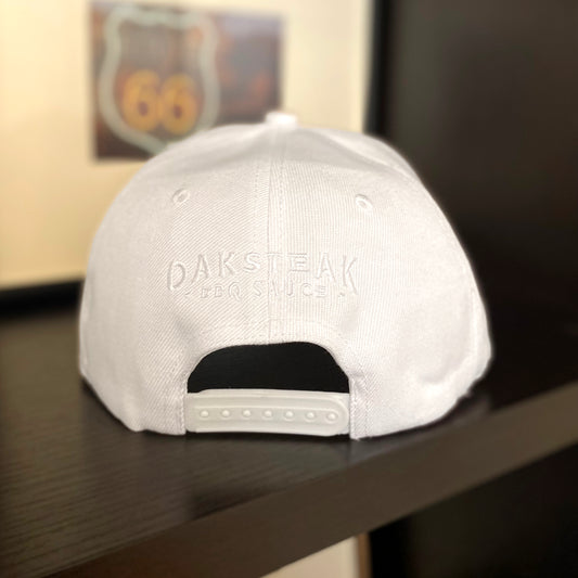 Embroidered Flat Bill Snapback Hat - White Tone on Tone