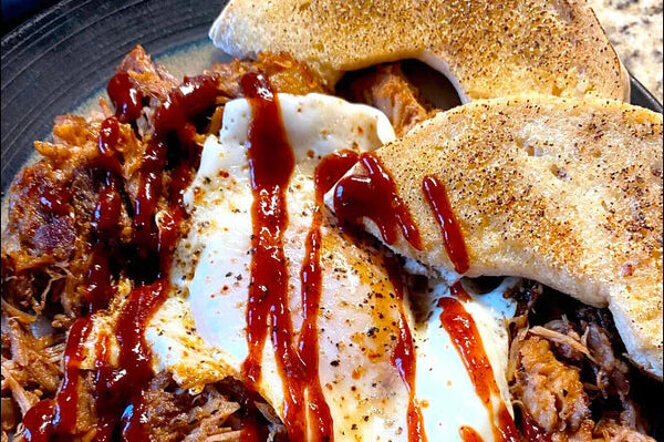 Pulled Pork & Chipotle Black Bean Poached Egg