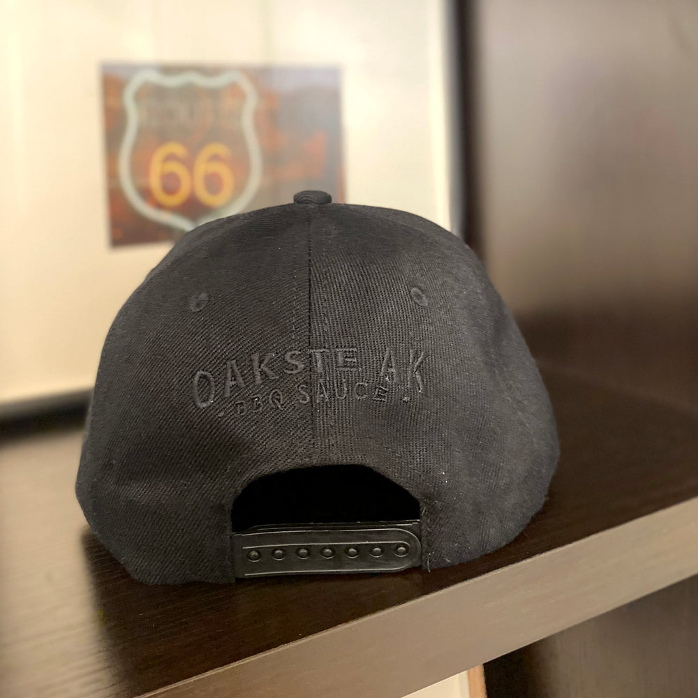 Embroidered Flat Bill Snapback Hat - Black Tone on Tone