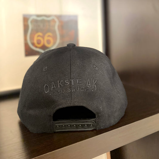 Embroidered Flat Bill Snapback Hat - Black Tone on Tone