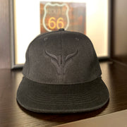 Embroidered Flat Bill Snapback Hat - Black Tone on Tone