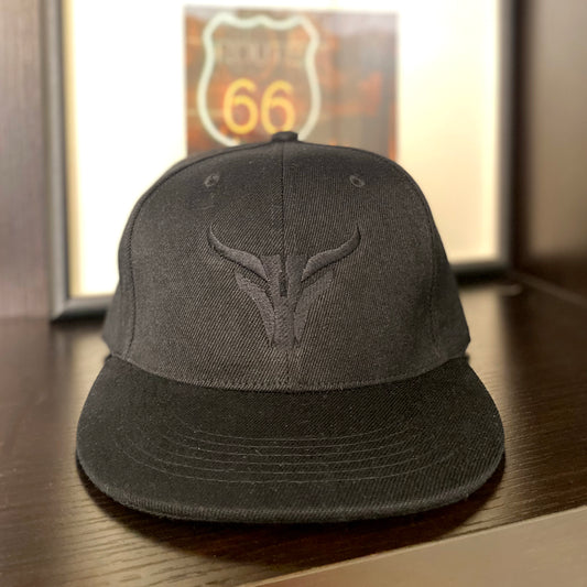 Embroidered Flat Bill Snapback Hat - Black Tone on Tone