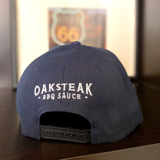 Embroidered Flat Bill Snapback Hat - Navy.