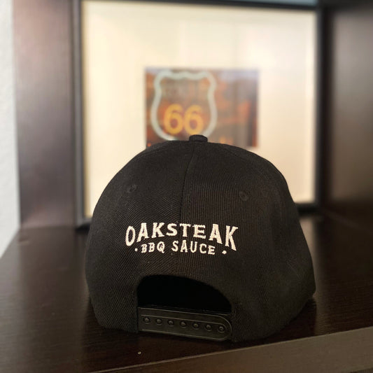 Embroidered Flat Bill Snapback Hat - Black