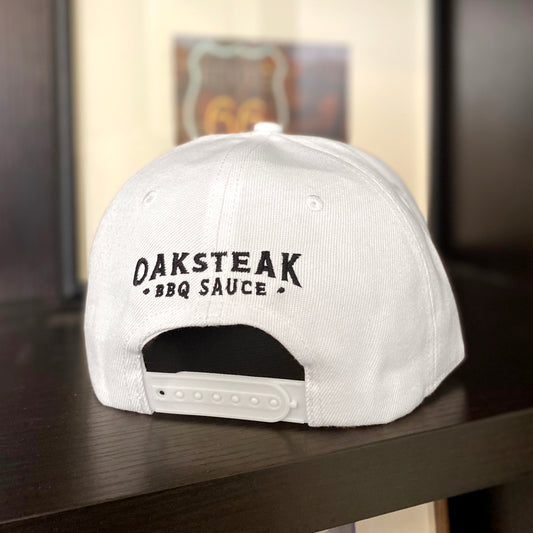 Embroidered Flat Bill Snapback Hat - White